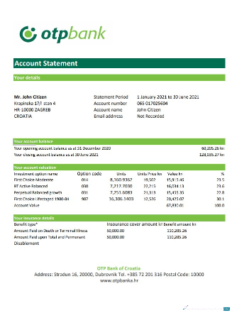 Download Croatia OTP bank statement excel Photoshop template
